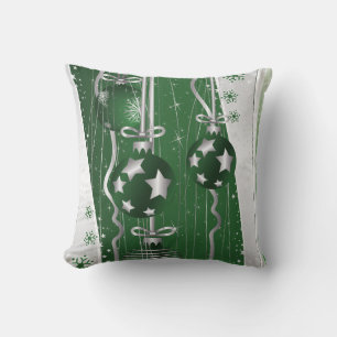 Green, grey Christmas balls stars and snowflakes Cushion