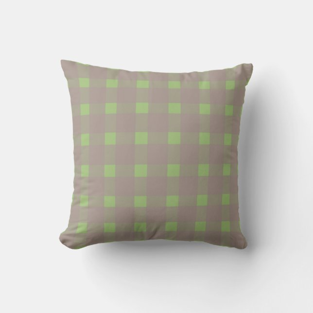 Green Grey Gingham Pattern Cushion (Front)
