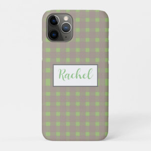 Green Grey Gingham Personalised iPhone 11 Pro Case