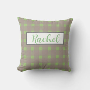 Green Grey Gingham Personalised  Cushion