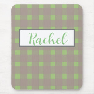 Green Grey Gingham Personalised  Mouse Pad