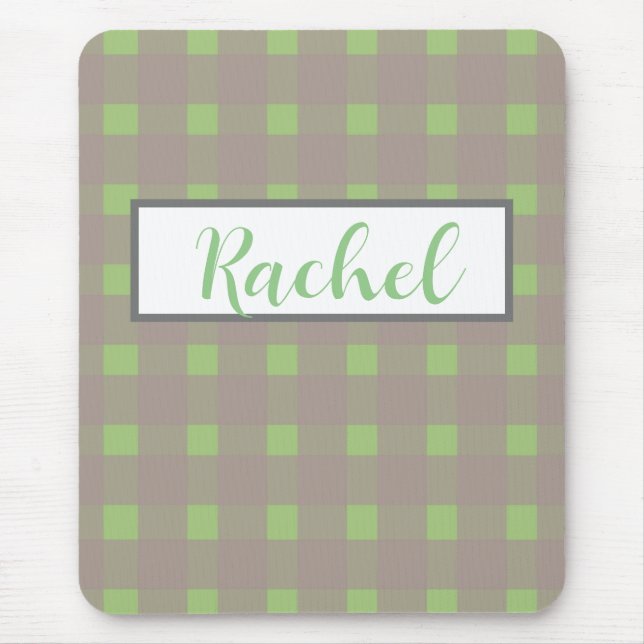 Green Grey Gingham Personalised  Mouse Pad (Front)