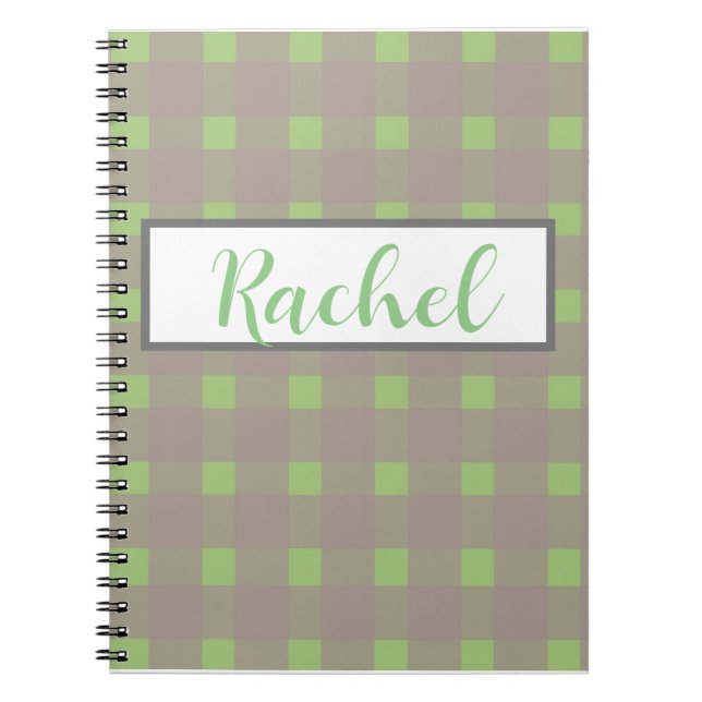 Green Grey Gingham Personalised  Notebook (Front)
