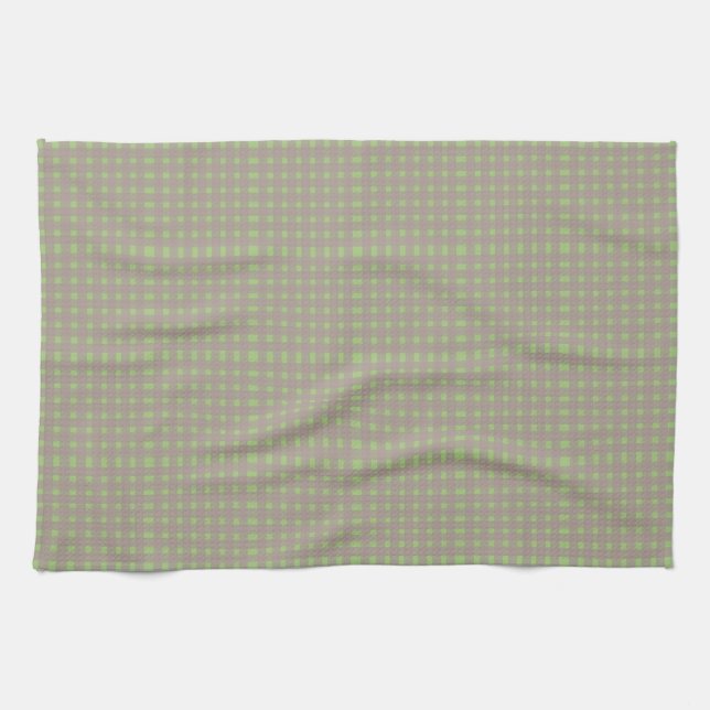 Green Grey Gingham Plaid Pattern Tea Towel (Horizontal)