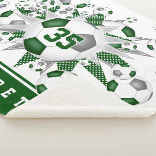 green grey girls sports soccer balls stars sherpa blanket