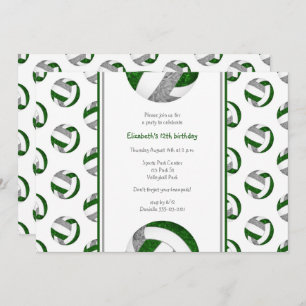green grey girls' volleyball birthday party invitation