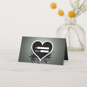 Green Grey Glitter And Heart Place Card