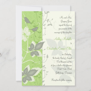 Green Grey Ivory Vines Birds Wedding Invitation