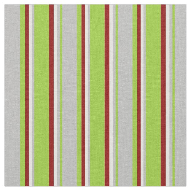 Green, Grey, Light Yellow, and Dark Red Stripes Fabric (Close Up)