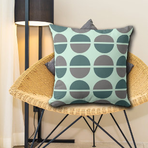 Green Grey Mint Circles Polka Dots Throw Pillow
