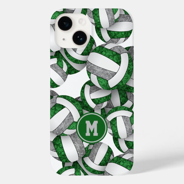 Green grey monogrammed girly volleyballs pattern  Case-Mate iPhone case (Back)