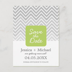 Green Grey Ombre Chevron Wedding Save The Date Ann Announcement Postcard