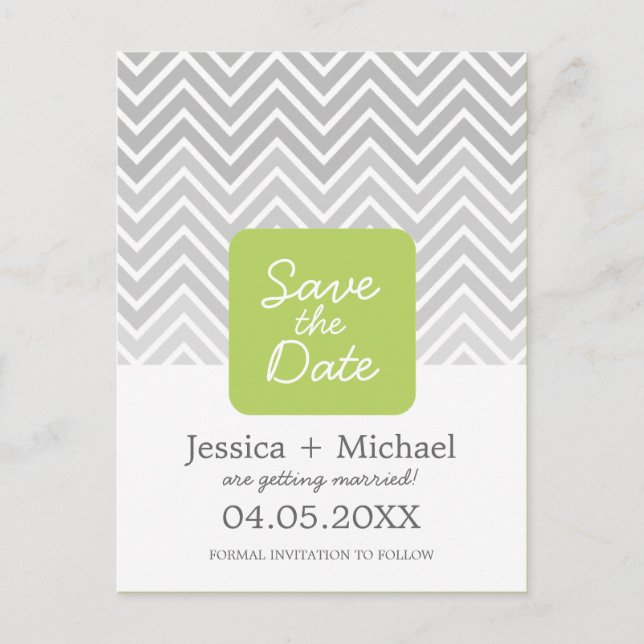 Green Grey Ombre Chevron Wedding Save The Date Ann Announcement Postcard (Front)
