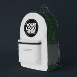 Green Grey | Personalised Corporate Logo and Text Printed Backpack<br><div class="desc">Stylish dark green and light grey | Personalised Corporate Logo and Text Modern Business Printed Backpack</div>