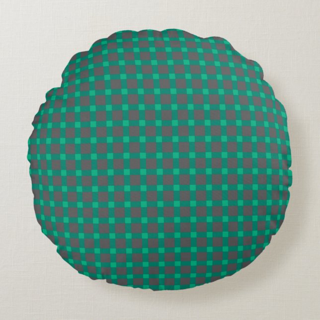 Green grey , plaid round cushion (Front)