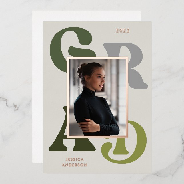 Green Grey Retro Typography Photo 2022 Graduation (Front/Back)