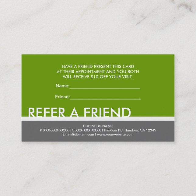 Green grey simple refer a friend cards (Front)