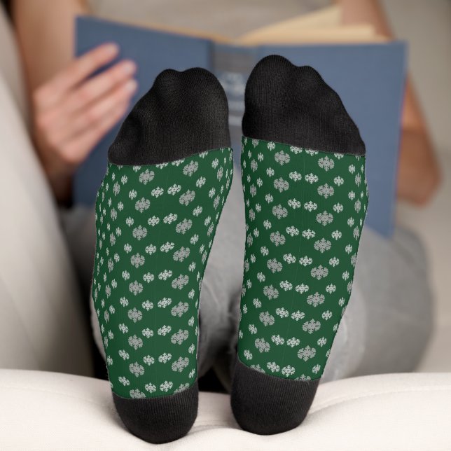 Green Grey Snowflakes Socks (Bottom)