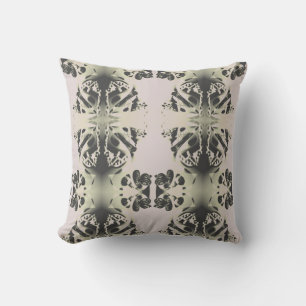 Green Grey Symmetrical Ancient Symbols on Beige Cushion