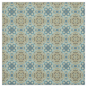 Green Grey Teal Blue Ochre Hip Orient Bali Art Fabric