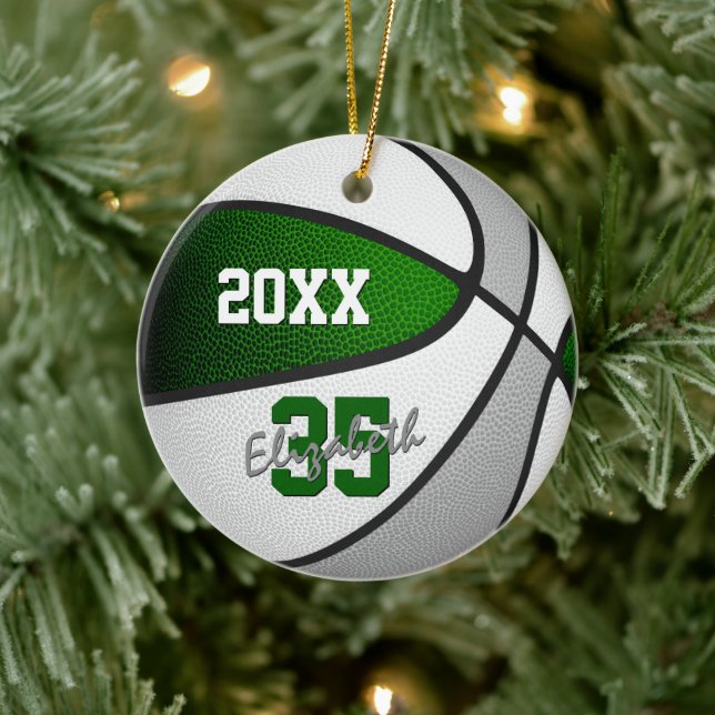green grey team colours athlete name basketball ceramic ornament (Tree)
