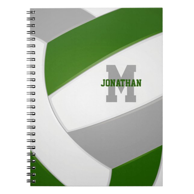 green grey team colours girls boys volleyball  notebook (Front)