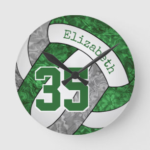 green grey team colours girls' volleyball room round clock