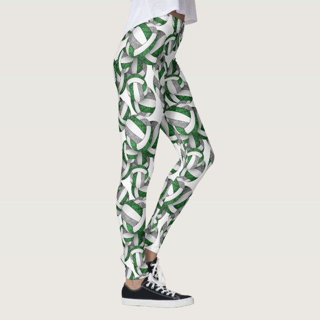 Green grey team colours girly volleyballs pattern leggings (Right)