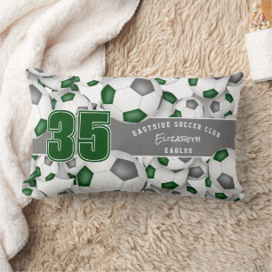 green grey team colours Lots of soccer balls Lumbar Cushion