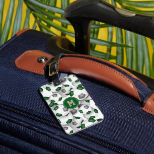 green grey team colours soccer balls pattern luggage tag