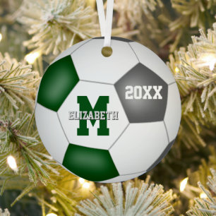 green grey team spirit girls boys keepsake soccer metal tree decoration