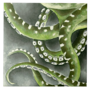 Green Grey Tentacles Ceramic Tile