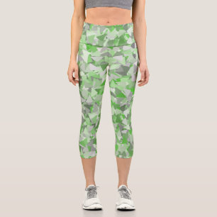 Green Grey Triangle Pattern Capri Leggings