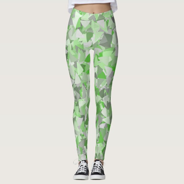 Green Grey Triangle Pattern Leggings (Front)
