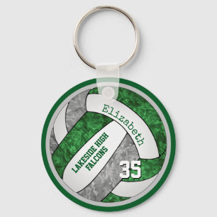 green grey volleyball keychain w school team name