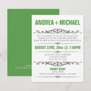 Green & Grey Wedding Reception ONLY Invitations