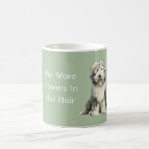 Green Grey White Dog Flowers Coffee Mug