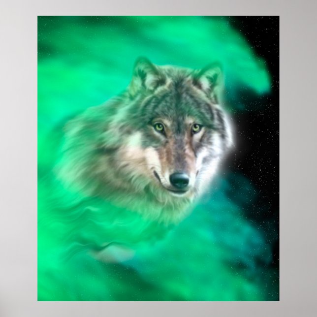Green Grey Wolf Spirit Animal Poster (Front)