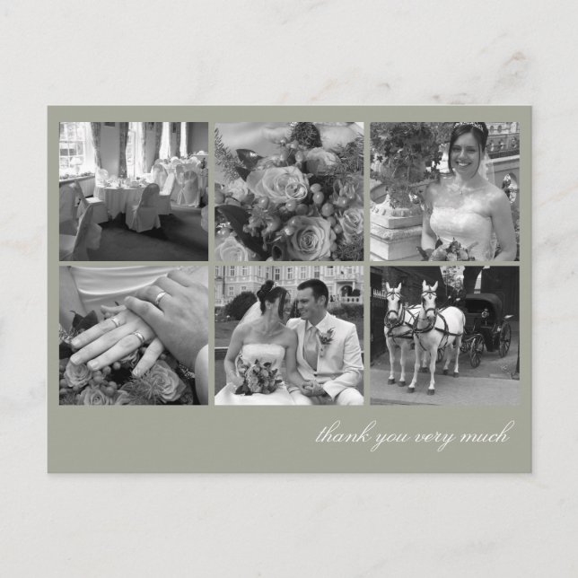 Green grid collage 6 photos memories thank you postcard (Front)
