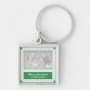 Green Grid Photo Key Ring