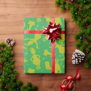 Green Grinch Ice Skating Pattern Wrapping Paper