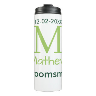 green groomsman name letter date masculine pastel thermal tumbler
