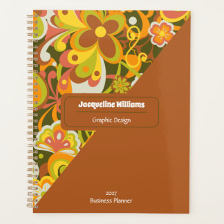 Green Groovy 60s 70s Floral Swirls II Notebook Planner