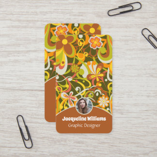 Green Groovy 60s 70s Floral Swirls Vers II Business Card