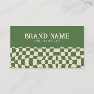 Green Groovy Checkerboard Retro Bold Fun Business Card