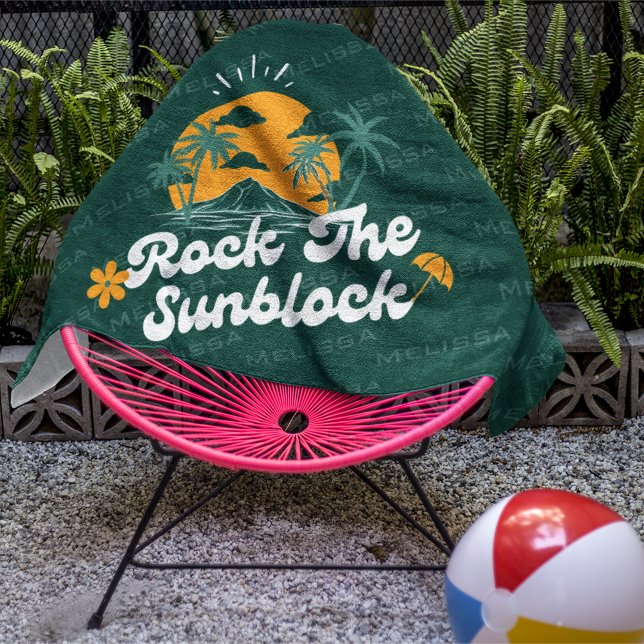 Green Groovy Retro Rock The Sunblock Summer Beach Beach Towel (Creator Uploaded)