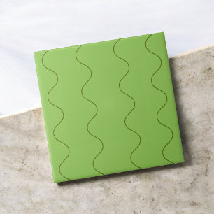 Green Groovy Wavy Line Abstract Modern Minimalist  Ceramic Tile