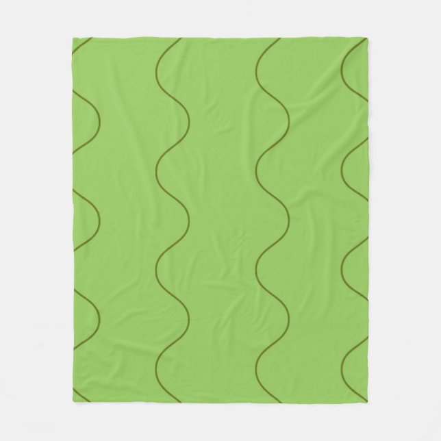Green Groovy Wavy Line Abstract Modern Minimalist  Fleece Blanket (Front)