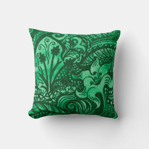 Green Growth Flowers and Leaves Throw Pillow