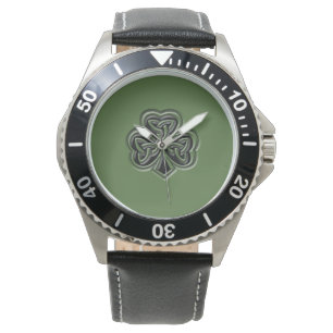 Green grundge trendy man Irish lucky shamrock Watch